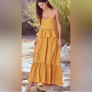 NWT MISA Los Angeles Rosie Bustier Peplum Waist Poplin Maxi Dress, Size Small